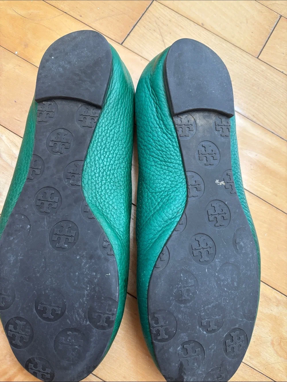 Tory Burch Pebbled Leather Green Teal Reva ballet flat stretch shoe sz6